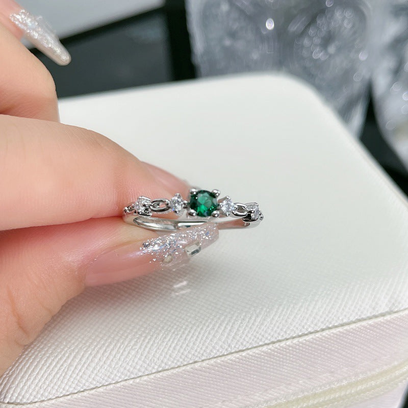 Design Niche Colored Gems Open-end Zircon Ring Retro