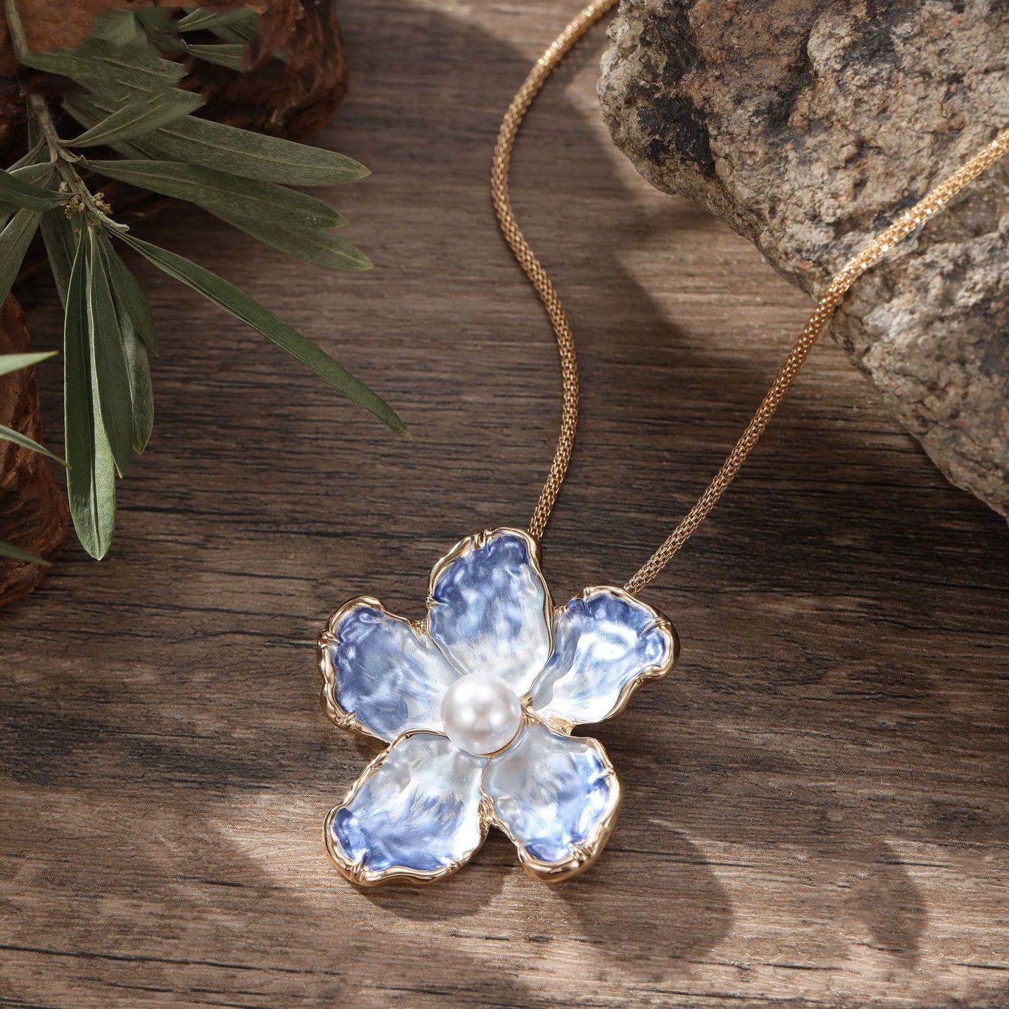 Blue Enamel Camellia Pendant Fashion