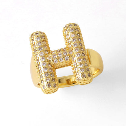 26 English Letters Ring Women's Gold-plated Full Zircon