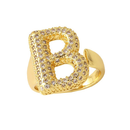 26 English Letters Ring Women's Gold-plated Full Zircon