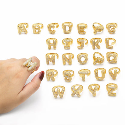 26 English Letters Ring Women's Gold-plated Full Zircon