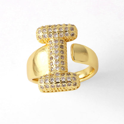 26 English Letters Ring Women's Gold-plated Full Zircon