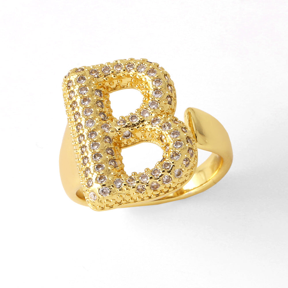 26 English Letters Ring Women's Gold-plated Full Zircon