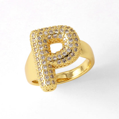 26 English Letters Ring Women's Gold-plated Full Zircon