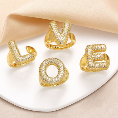 26 English Letters Ring Women's Gold-plated Full Zircon