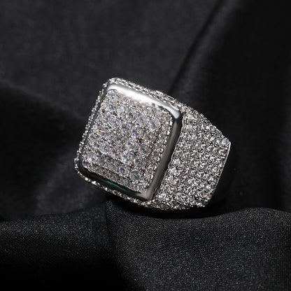 Retro Large Square Ring Copper Inlaid Zircon