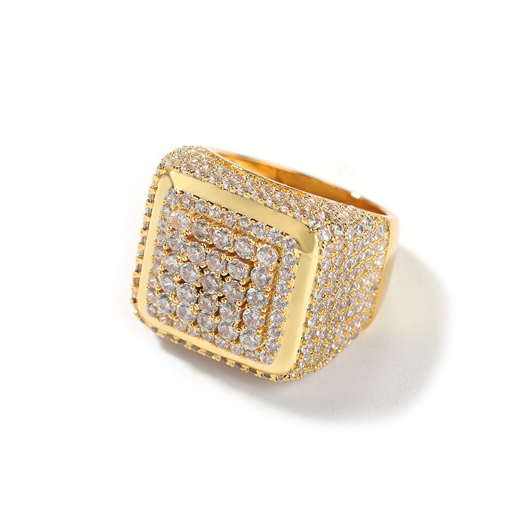 Retro Large Square Ring Copper Inlaid Zircon