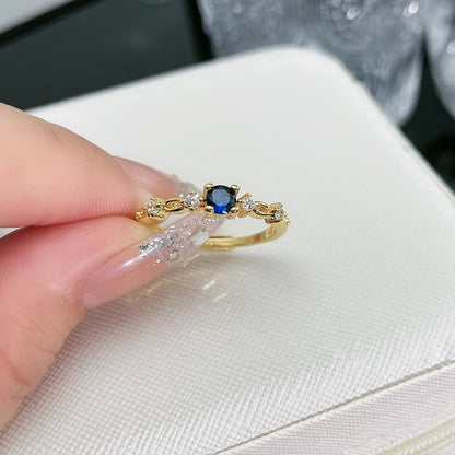 Design Niche Colored Gems Open-end Zircon Ring Retro