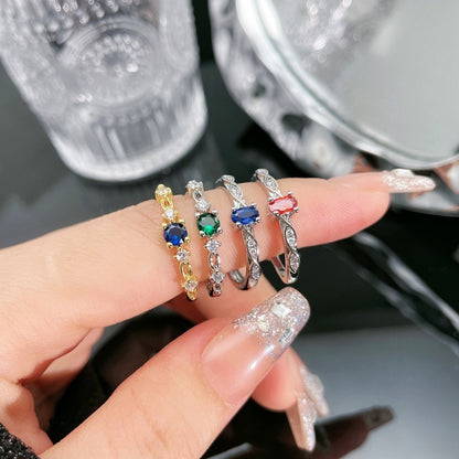 Design Niche Colored Gems Open-end Zircon Ring Retro